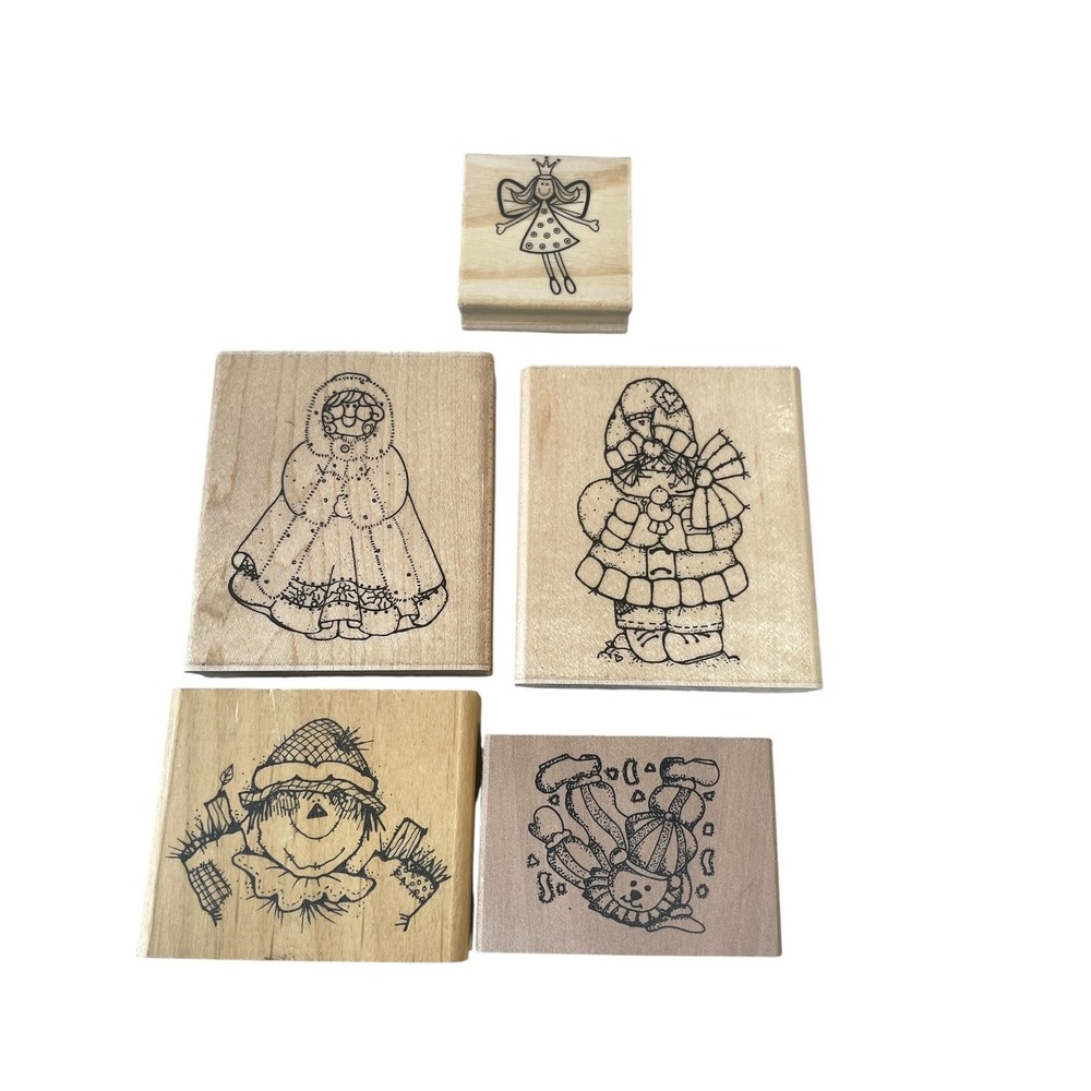 Mixed Theme Wood Mounted Rubber Stamp Lot 5-Piece Crafting Scrapbooking